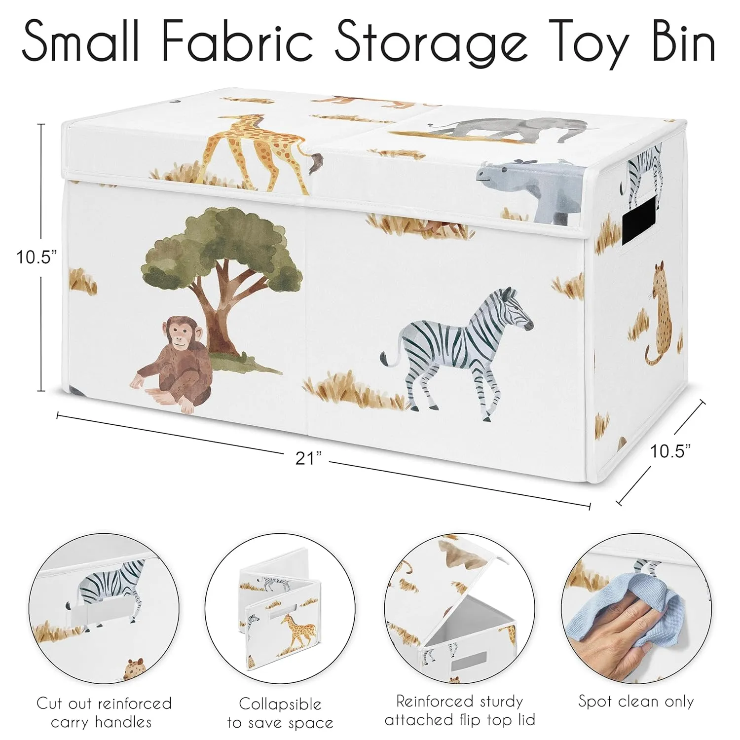 Sweet Jojo Designs Jungle Animals Small Fabric Toy Bin Storage Box Chest Baby Nursery Kids Room Dark Hunter Green Yellow Grey Black White Wildlife Safari Elephant Giraffe Lion Monkey Leopard Cheetah