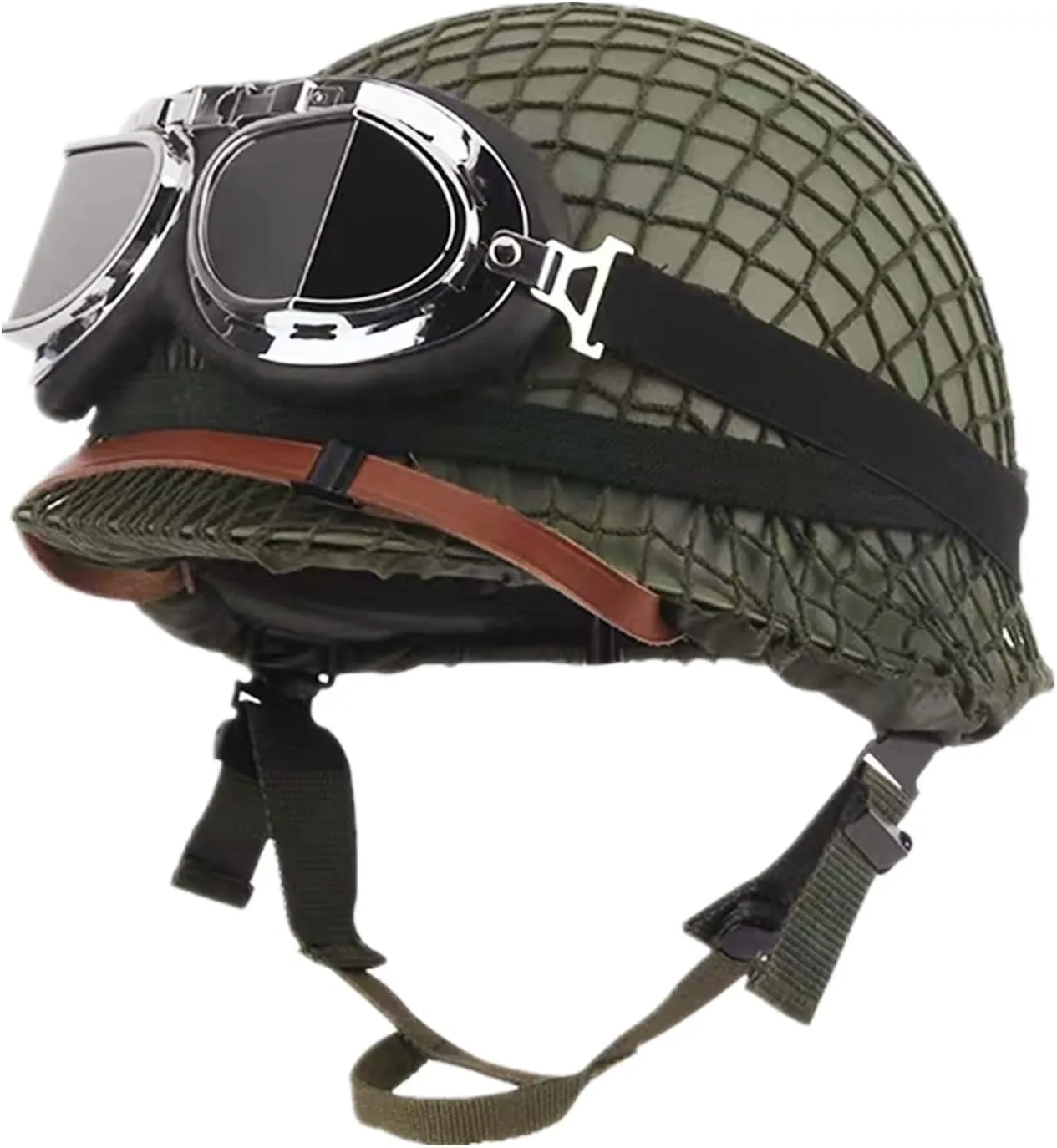SYLPHID Outdoor Green WW2 US M1 Helmet Steel Field with Net Cover cat Eye Belt