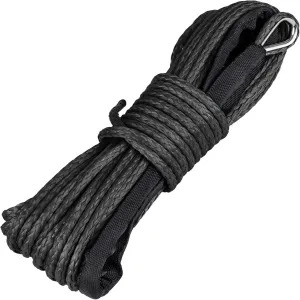 Synthetic Winch Rope 3/16" x 50 ft, 8,300 lbs Pulling Strength, with Protective Sleeve, Safety Pull Strap for ATV, UTV, and Offroad Vehicles (Green) (Black, 3/16" x 50 ft)