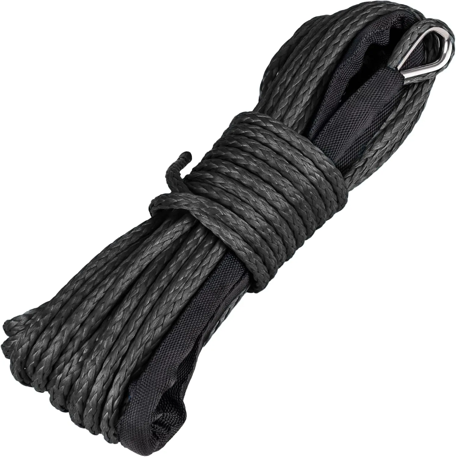 Synthetic Winch Rope 3/16" x 50 ft, 8,300 lbs Pulling Strength, with Protective Sleeve, Safety Pull Strap for ATV, UTV, and Offroad Vehicles (Green) (Black, 3/16" x 50 ft)