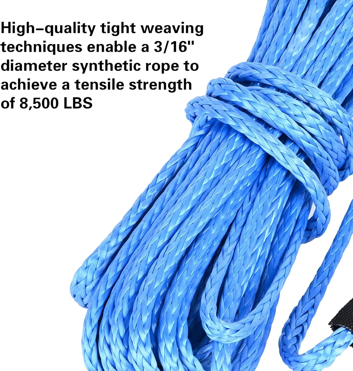 Synthetic Winch Rope 3/16" x 50 ft, 8,300 lbs Pulling Strength, with Protective Sleeve, Safety Pull Strap for ATV, UTV, and Offroad Vehicles (Green) (Blue, 3/16" x 50 ft)