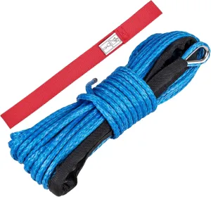 Synthetic Winch Rope 3/16" x 50 ft, 8,300 lbs Pulling Strength, with Protective Sleeve, Safety Pull Strap for ATV, UTV, and Offroad Vehicles (Green) (Blue, 3/16" x 50 ft)