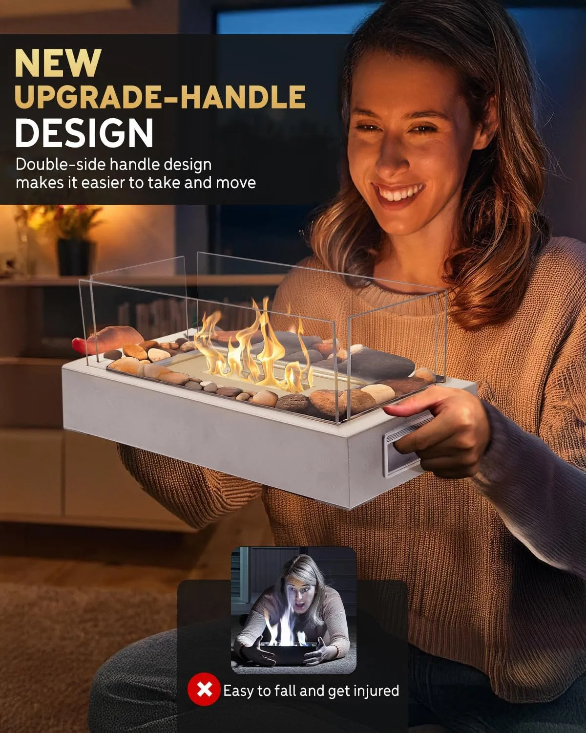 Tabletop Fire Pit, 4 Colors Stainless Steel Table Top Firepit, Table Fireplace with Handle for Women Anniversary Housewarming Family