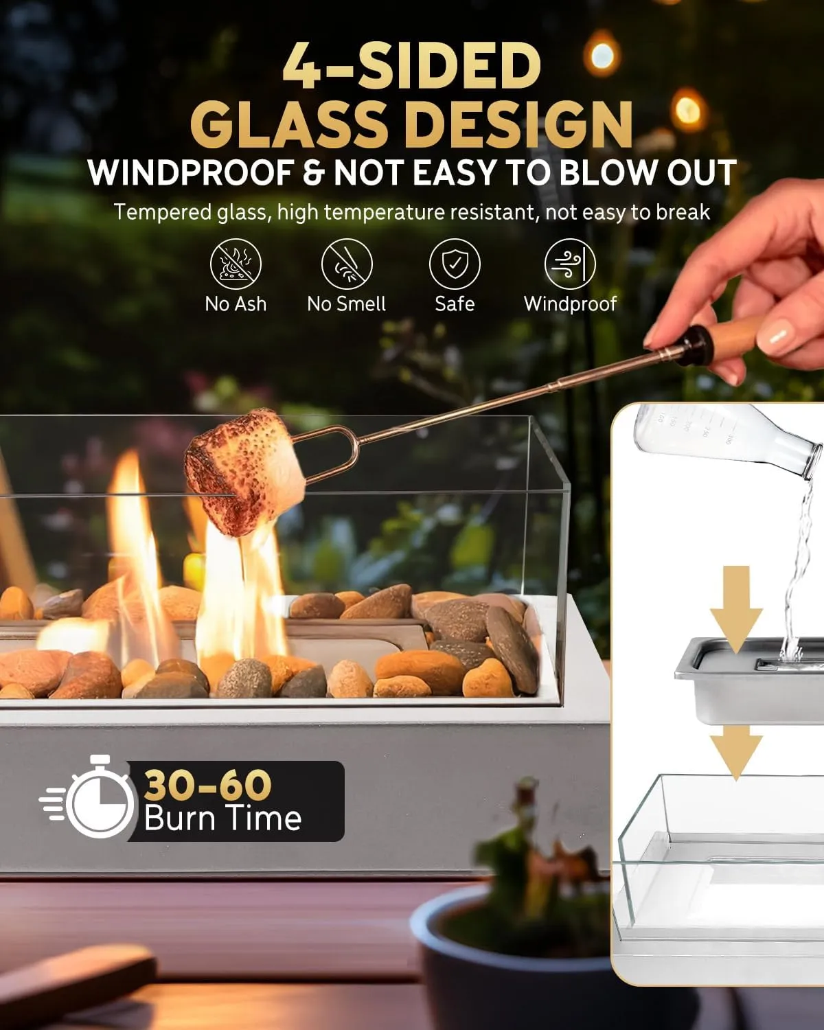 Tabletop Fire Pit, 4 Colors Stainless Steel Table Top Firepit, Table Fireplace with Handle for Women Anniversary Housewarming Family