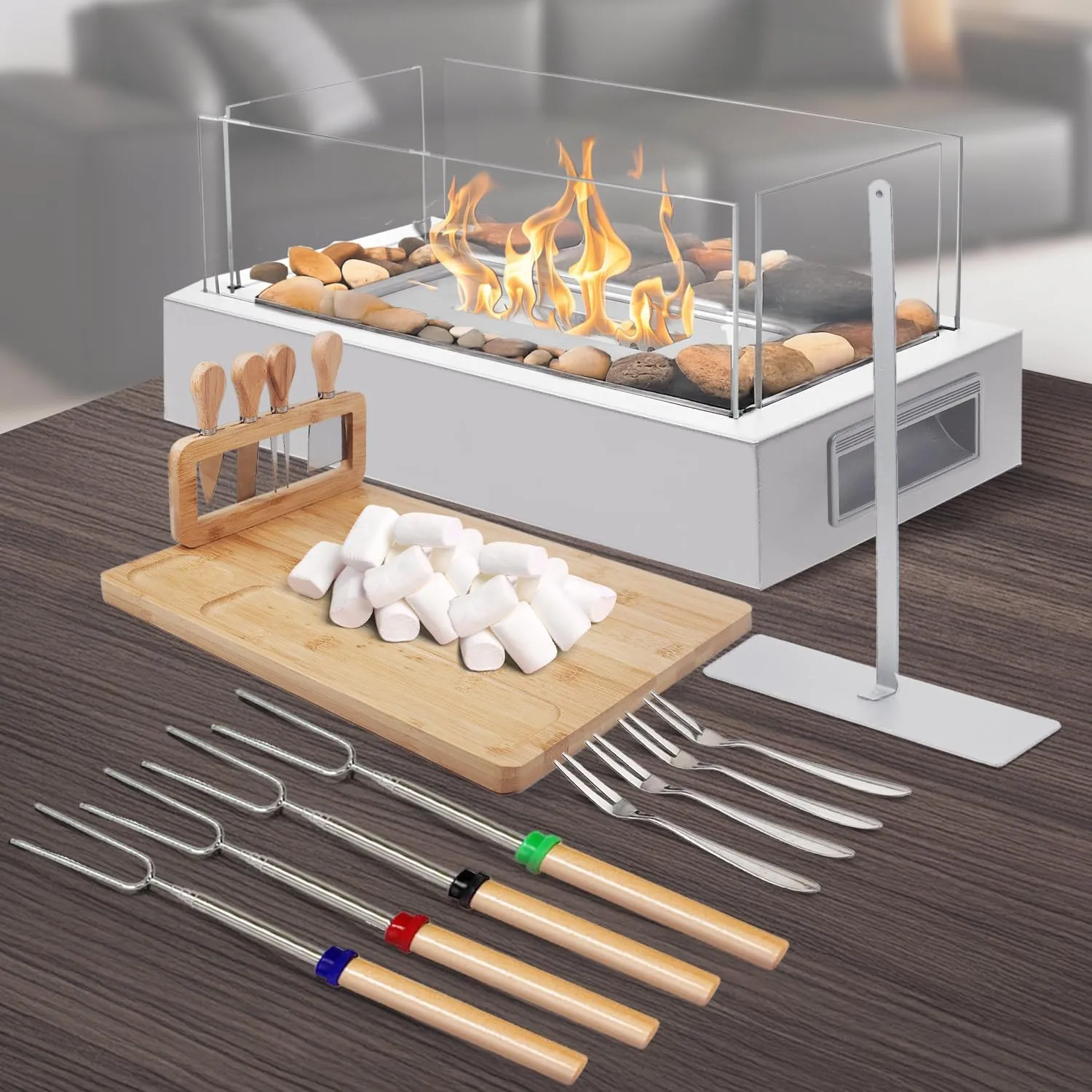 Tabletop Fire Pit, 4 Colors Stainless Steel Table Top Firepit, Table Fireplace with Handle for Women Anniversary Housewarming Family