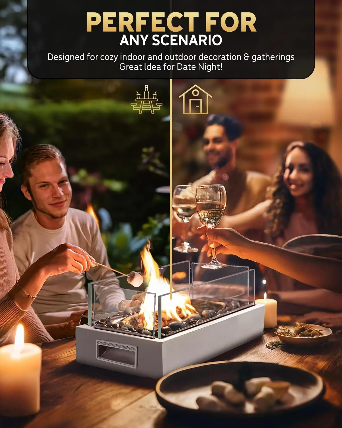 Tabletop Fire Pit, 4 Colors Stainless Steel Table Top Firepit, Table Fireplace with Handle for Women Anniversary Housewarming Family
