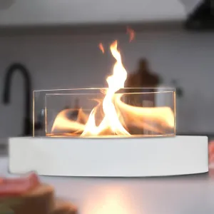 Tabletop Fire Pit - 90  Min Burn, Mini Personal Indoor Outdoor Fire Bowl, Tabletop Fireplace, Smores Maker – Odorless and Smokeless Fire Pit for Parties, Smores and Home Decor (Metal, White)