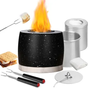 Tabletop Fire Pit Bowl, Concrete Tabletop Fireplace Indoor Outdoor Smores Fire Pit Portable ASTM Certified Rubbing Alcohol Burner Smores Maker kit Odorless for Patio Balcony Camping Decor
