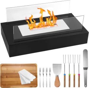 Tabletop Fire Pit Metal Rectangle Table Top Firepit with Smores Maker Kit Portable Indoor/Outdoor Small Fireplace Table Fire Pit Tabletop Decor for Dinner Parties Garden and Patio Night Using
