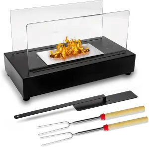 Tabletop Fire Pit - Portable Indoor Fireplace - with Premium Smores Maker Kit - Perfect Housewarming Gift - Crack-Resistant Glass Top - Stylish Living Room Decor - Mini Outdoor Fire Pit