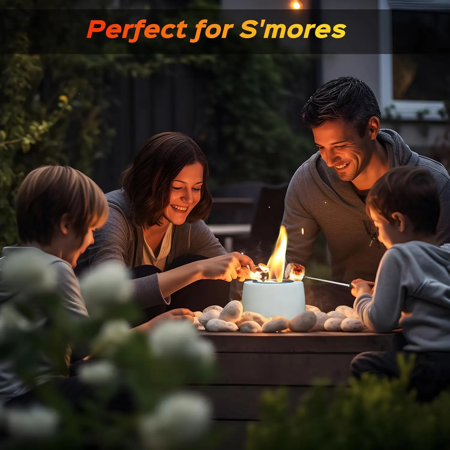 Tabletop Fire Pit, Round Concrete Smokeless Smores Fire Pit Table Top as Smores Maker Kit for Indoor & Patio Decor, Gifts for Women Mom Her Wedding Housewarming Christmas Birthday White Elephant Gifts