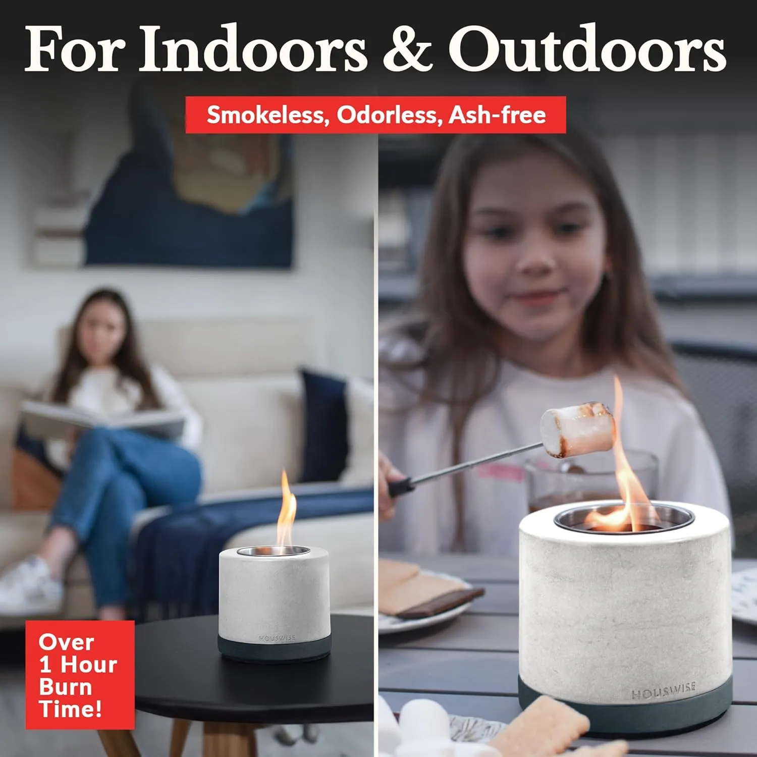 Tabletop Fire Pit Smores Maker Kit - Concrete Outdoor & Indoor Fire Pit Tabletop, Table Top Firepit, Small Portable Mini Indoor Fireplace