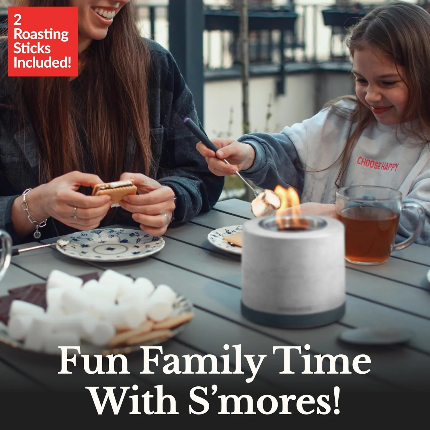 Tabletop Fire Pit Smores Maker Kit - Concrete Outdoor & Indoor Fire Pit Tabletop, Table Top Firepit, Small Portable Mini Indoor Fireplace