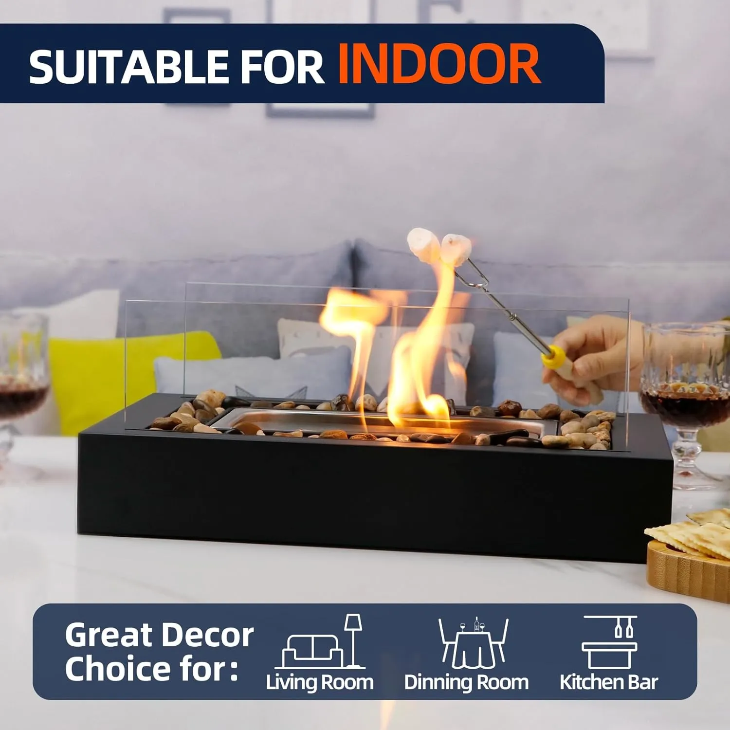 Tabletop Fire Pit with Pebbles, 2025 New Outdoor Tabletop Fireplace, Indoor Small Table Top Firepit, Smokeless fire Pit Decoration Gift for Patio Balcony Backyard Livingroom, Bring Cozy Atmosphere