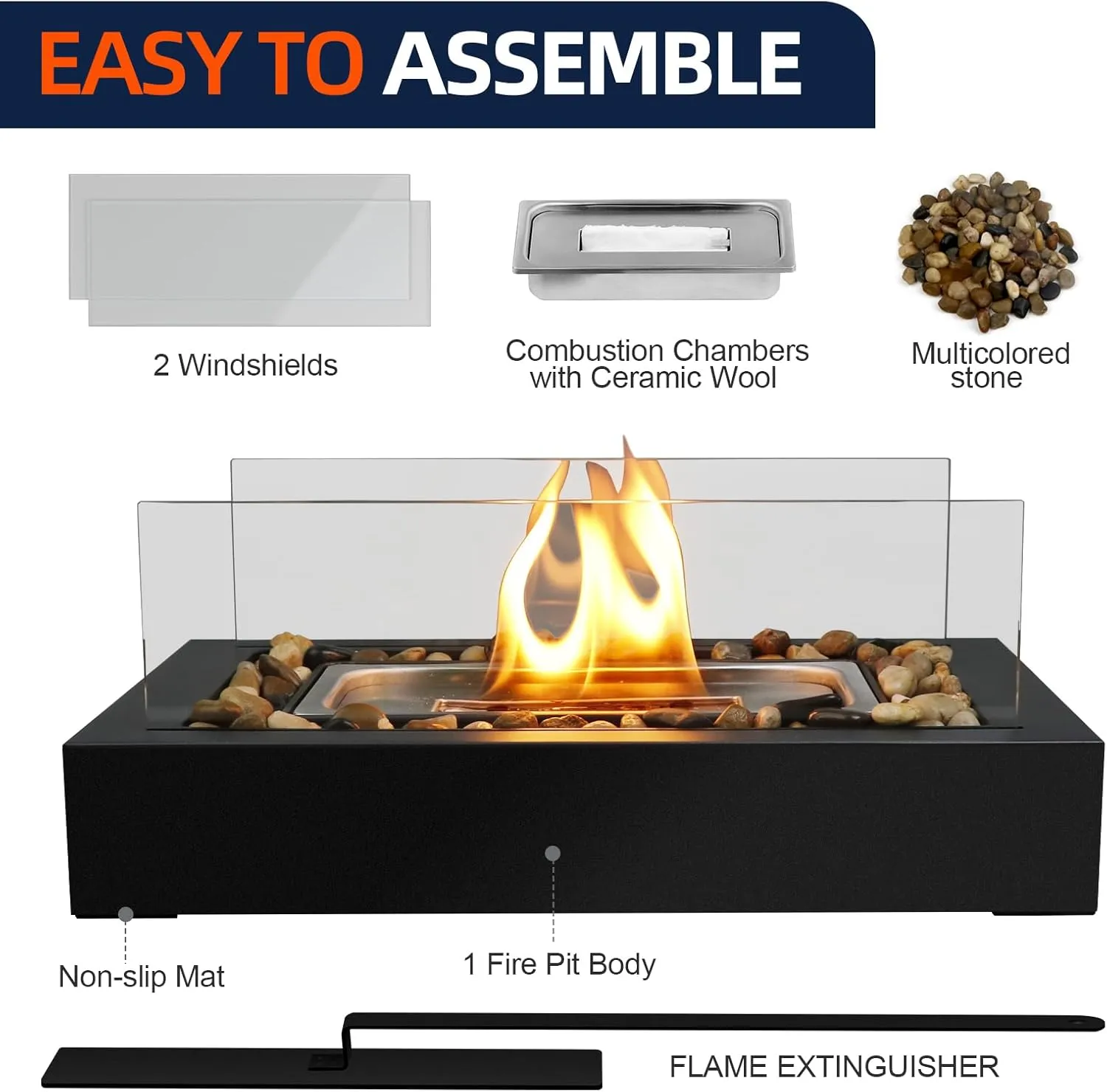 Tabletop Fire Pit with Pebbles, 2025 New Outdoor Tabletop Fireplace, Indoor Small Table Top Firepit, Smokeless fire Pit Decoration Gift for Patio Balcony Backyard Livingroom, Bring Cozy Atmosphere