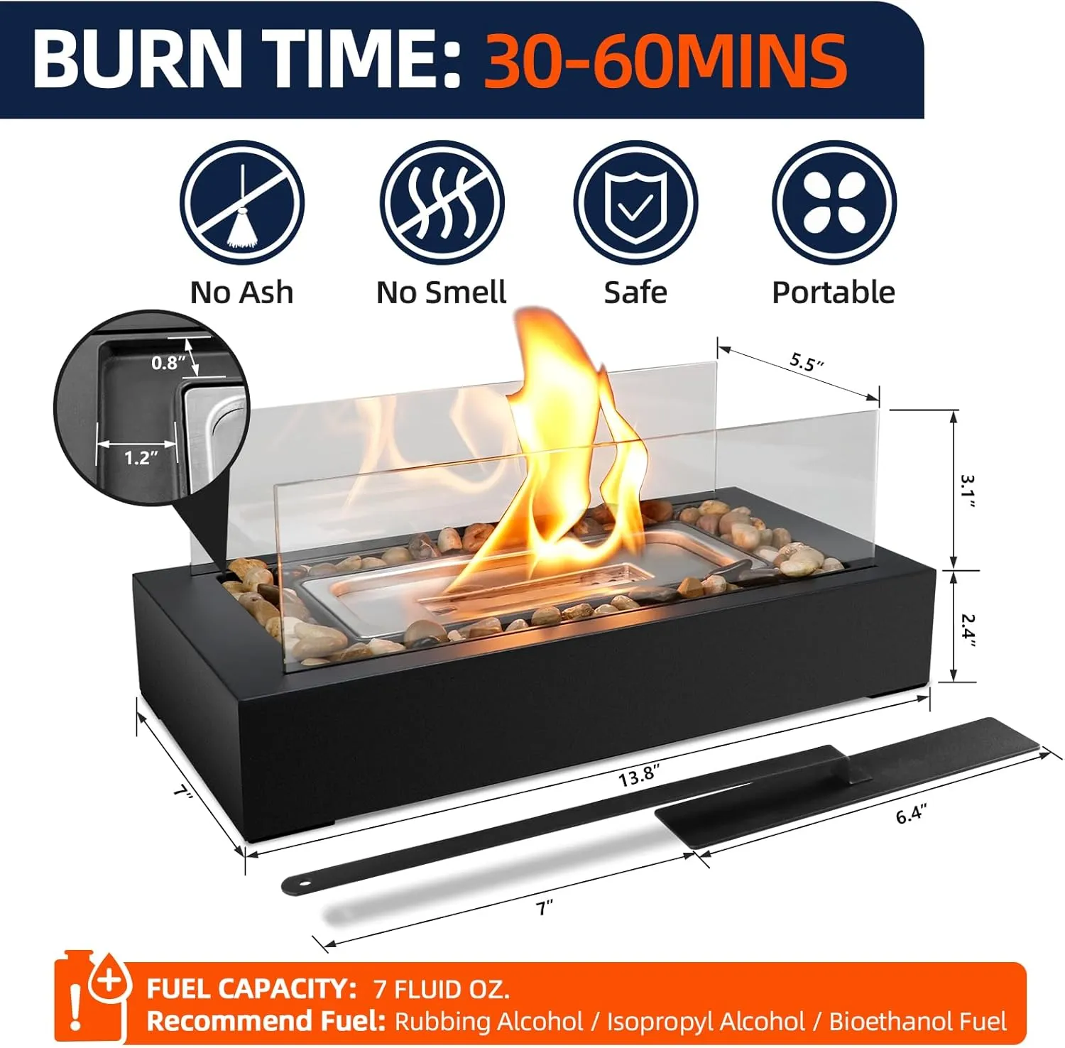 Tabletop Fire Pit with Pebbles, 2025 New Outdoor Tabletop Fireplace, Indoor Small Table Top Firepit, Smokeless fire Pit Decoration Gift for Patio Balcony Backyard Livingroom, Bring Cozy Atmosphere