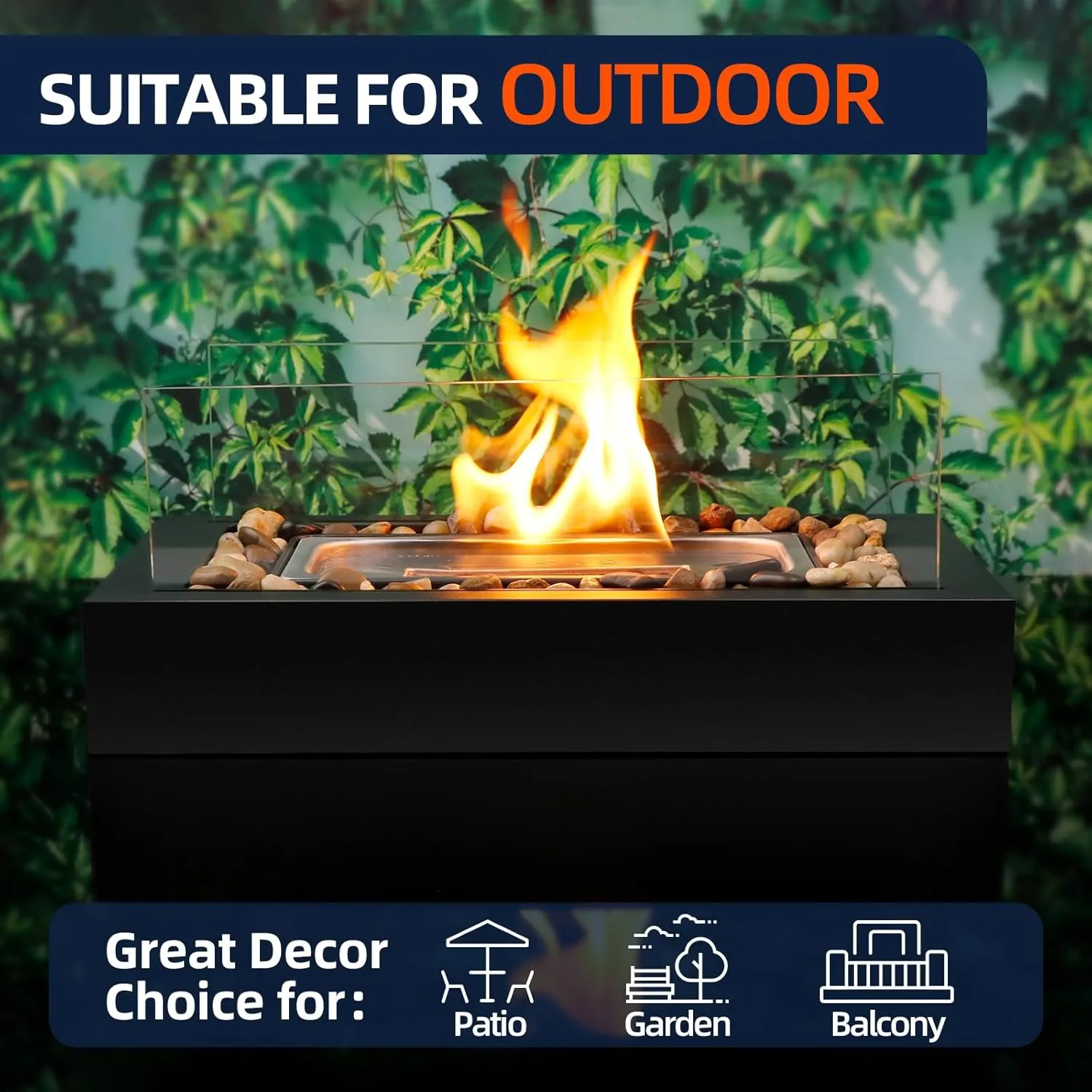 Tabletop Fire Pit with Pebbles, 2025 New Outdoor Tabletop Fireplace, Indoor Small Table Top Firepit, Smokeless fire Pit Decoration Gift for Patio Balcony Backyard Livingroom, Bring Cozy Atmosphere