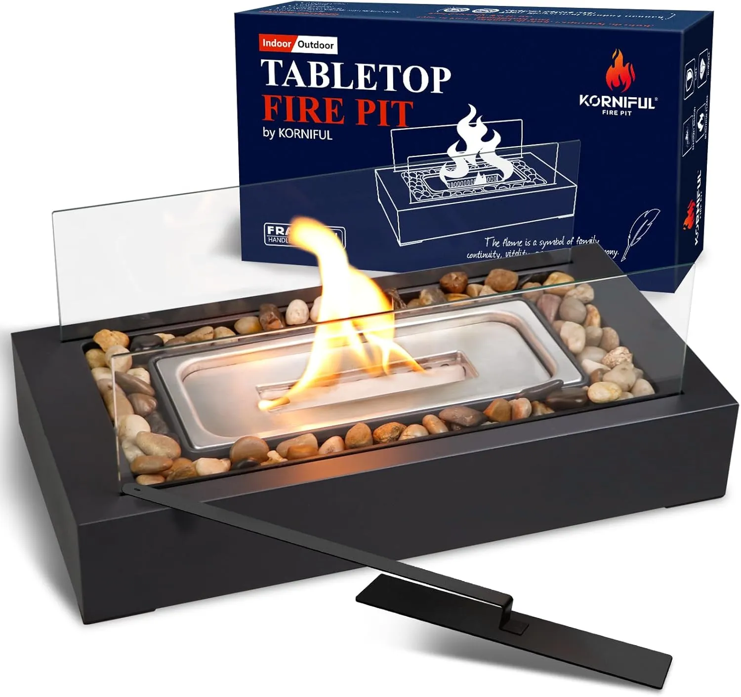 Tabletop Fire Pit with Pebbles, 2025 New Outdoor Tabletop Fireplace, Indoor Small Table Top Firepit, Smokeless fire Pit Decoration Gift for Patio Balcony Backyard Livingroom, Bring Cozy Atmosphere