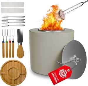 Tabletop Fire Pit with Smores Kit, Table Top Firepit Indoor/Outdoor, Portable Fire Pit for Patio, Smores Maker, Porch Decor, for Housewarming, Birthday, White Elephant Gift, & Wedding.