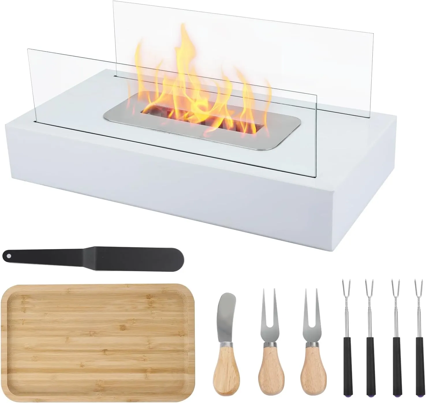 Tabletop Fire Pit with Smores Maker Kit, Portable Small Fireplace Table Top Decor with Charcuterie Boards, Indoor/Outdoor Home Patio Gifts for Women Mom Her Wedding Housewarming Birthday