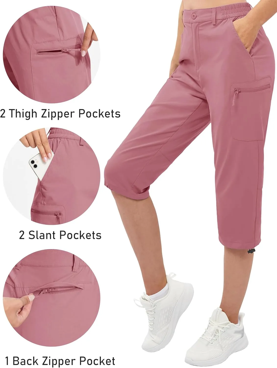 TACVASEN Women's Cargo Capris Hiking Pants Lightweight Quick Dry Travel Long Shorts Golf Casual Summer Zipper Pockets