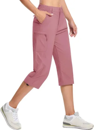 TACVASEN Women's Cargo Capris Hiking Pants Lightweight Quick Dry Travel Long Shorts Golf Casual Summer Zipper Pockets