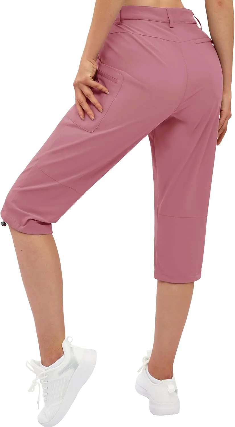 TACVASEN Women's Cargo Capris Hiking Pants Lightweight Quick Dry Travel Long Shorts Golf Casual Summer Zipper Pockets