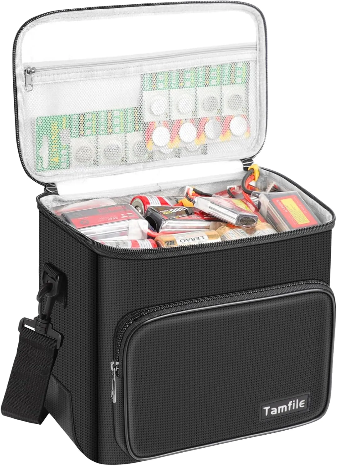 Tamfile Fireproof Lipo Battery Bag (2-Set), Lipo Bag with Pockets and Shoulder Strap,Explosionproof Lipo Safe Bag for Lipo Battery Storage,Transport and Charging