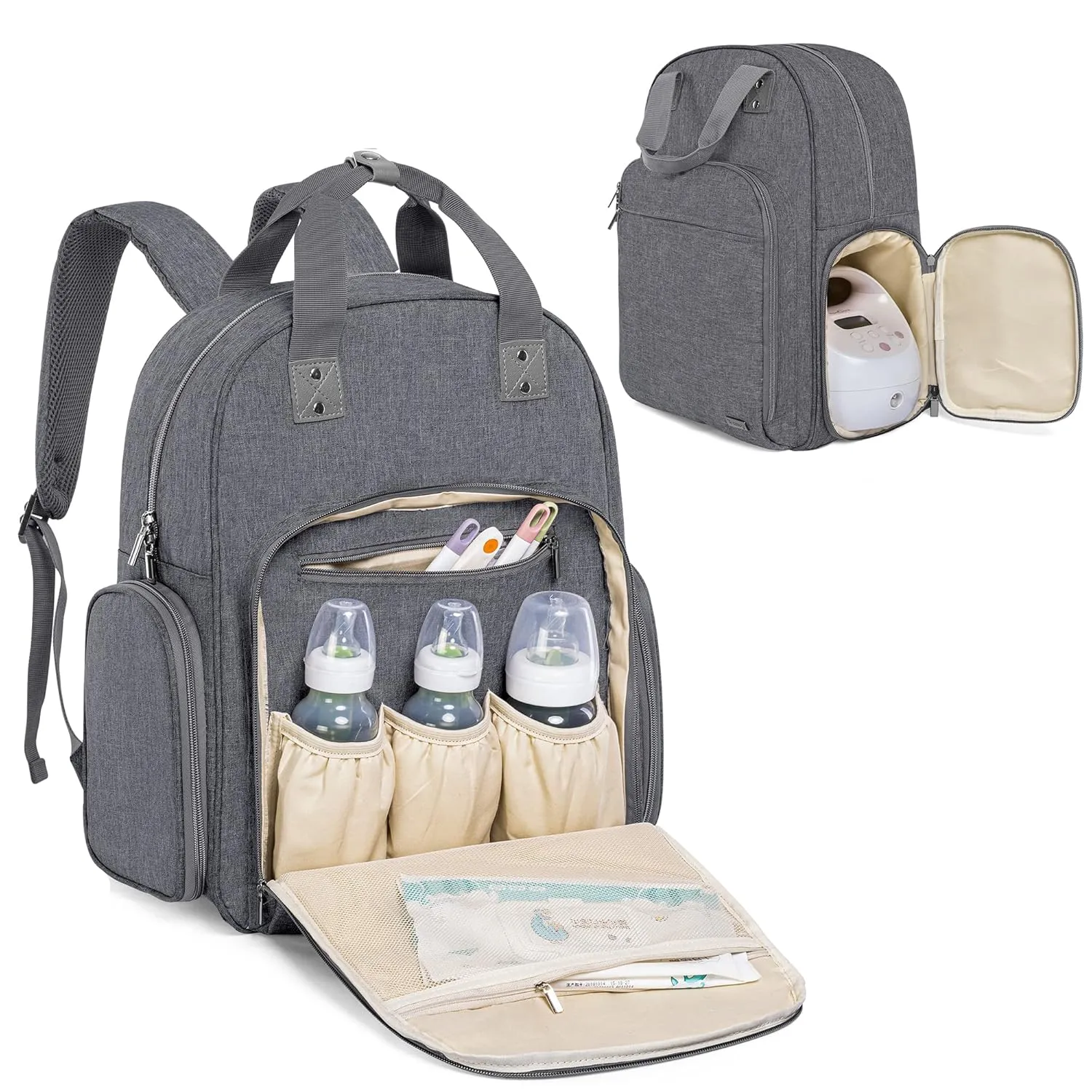 Teamoy Breast Pump Bag, Breast Pump Backpack Compatible with Spectra S1, S2, and Cooler Bag, Pumping Bag with Pockets and 15" Laptop Sleeve for Working Mom, Gray