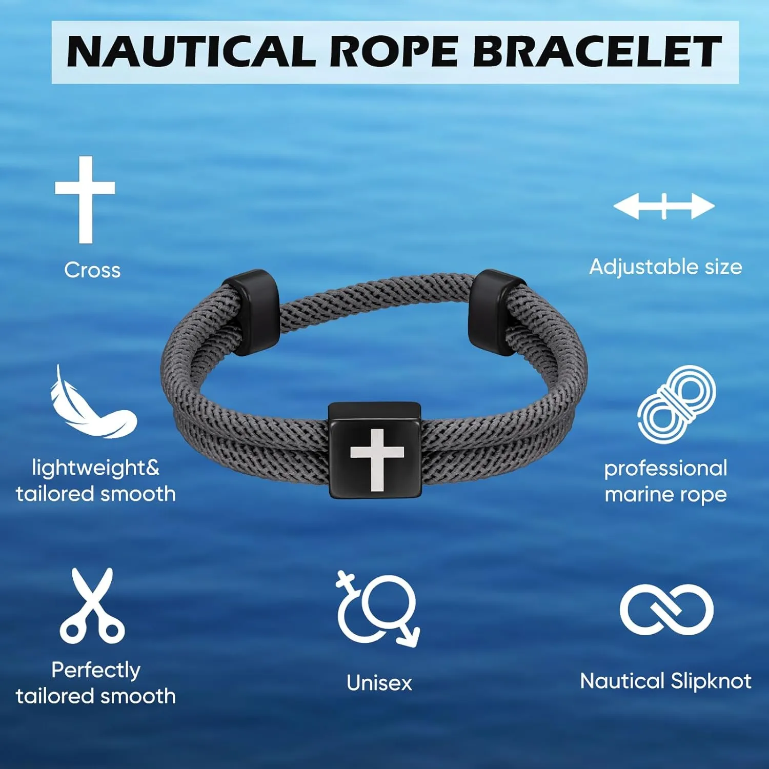 TempBeau Braided Men Rope Cross Bracelet - Adjustable Tree of Life Cord Surfing Bracelet, Handmade Nautical Navy Marine String Bracelet with Metal Knot, Easter Women Bracelets Gifts