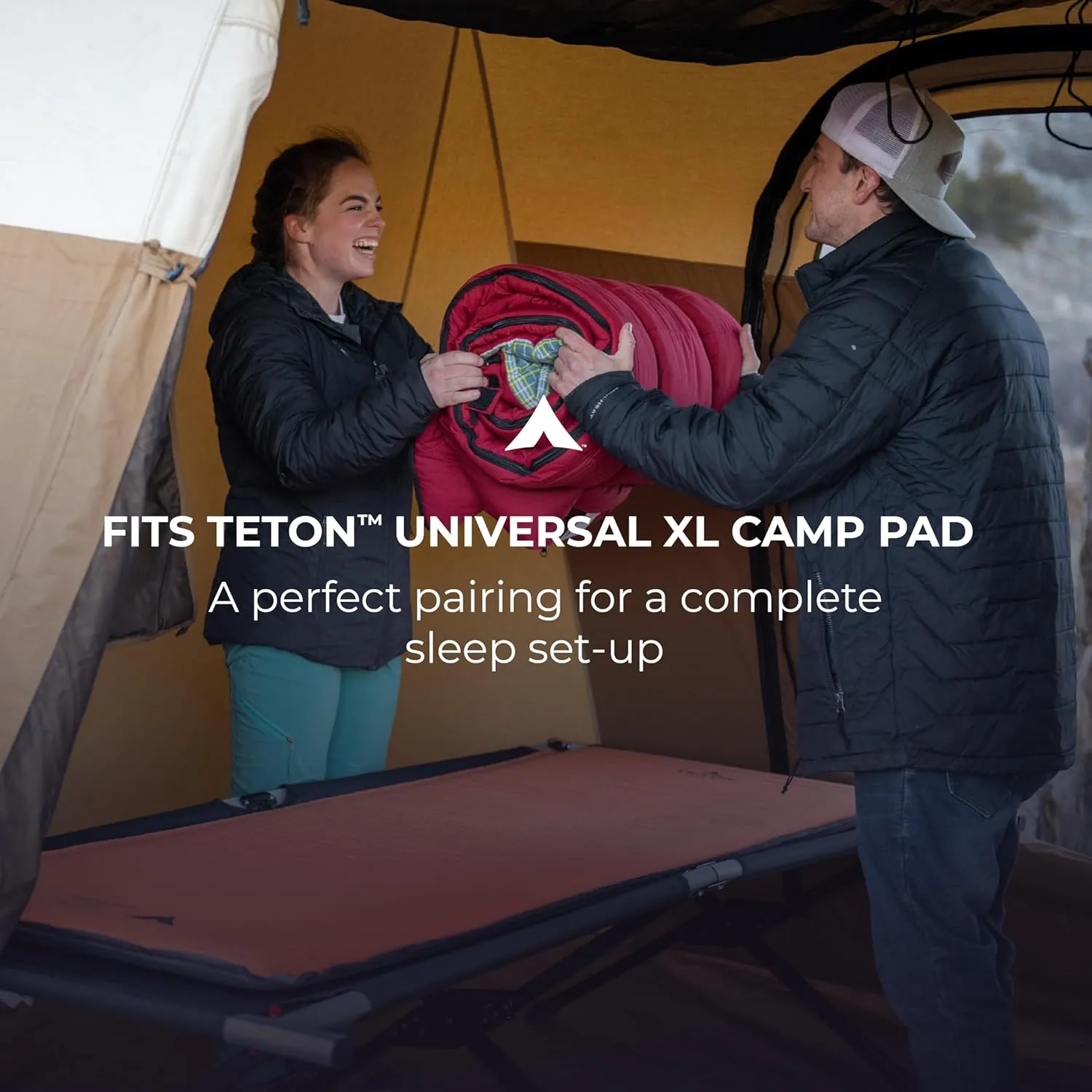 Teton Camping Cot with Patented Pivot Arm, Folding Camping Cot, Durable Heavy Duty Canvas, Comfortable Sleeping Bed for Adults, Portable