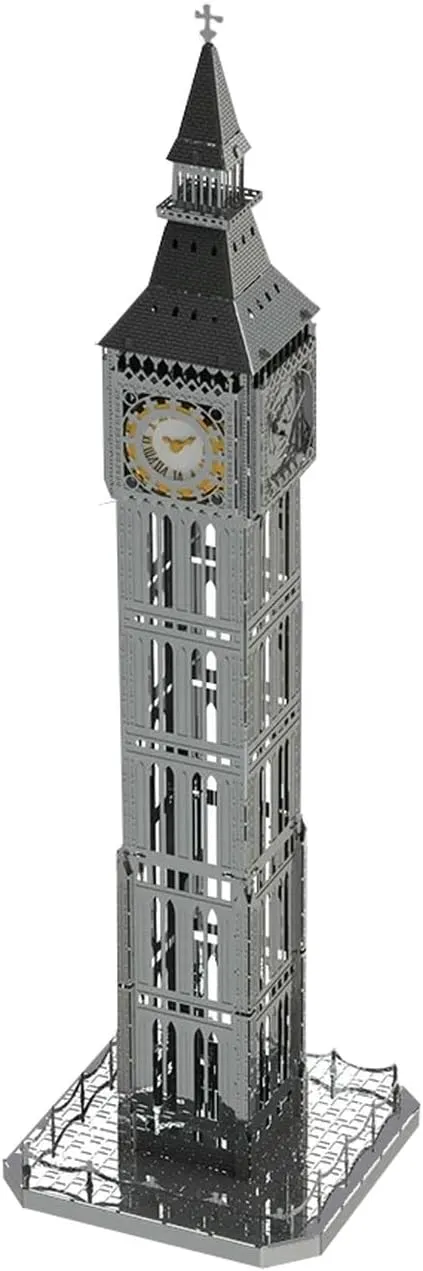 The Great Bell, Big Ben Statue Architecture Model, 3D Puzzle Building Crafts for Adults and Kids, Collectible Figurine, Stainless Steel DIY Construction with Toolbox - 35 Pieces.
