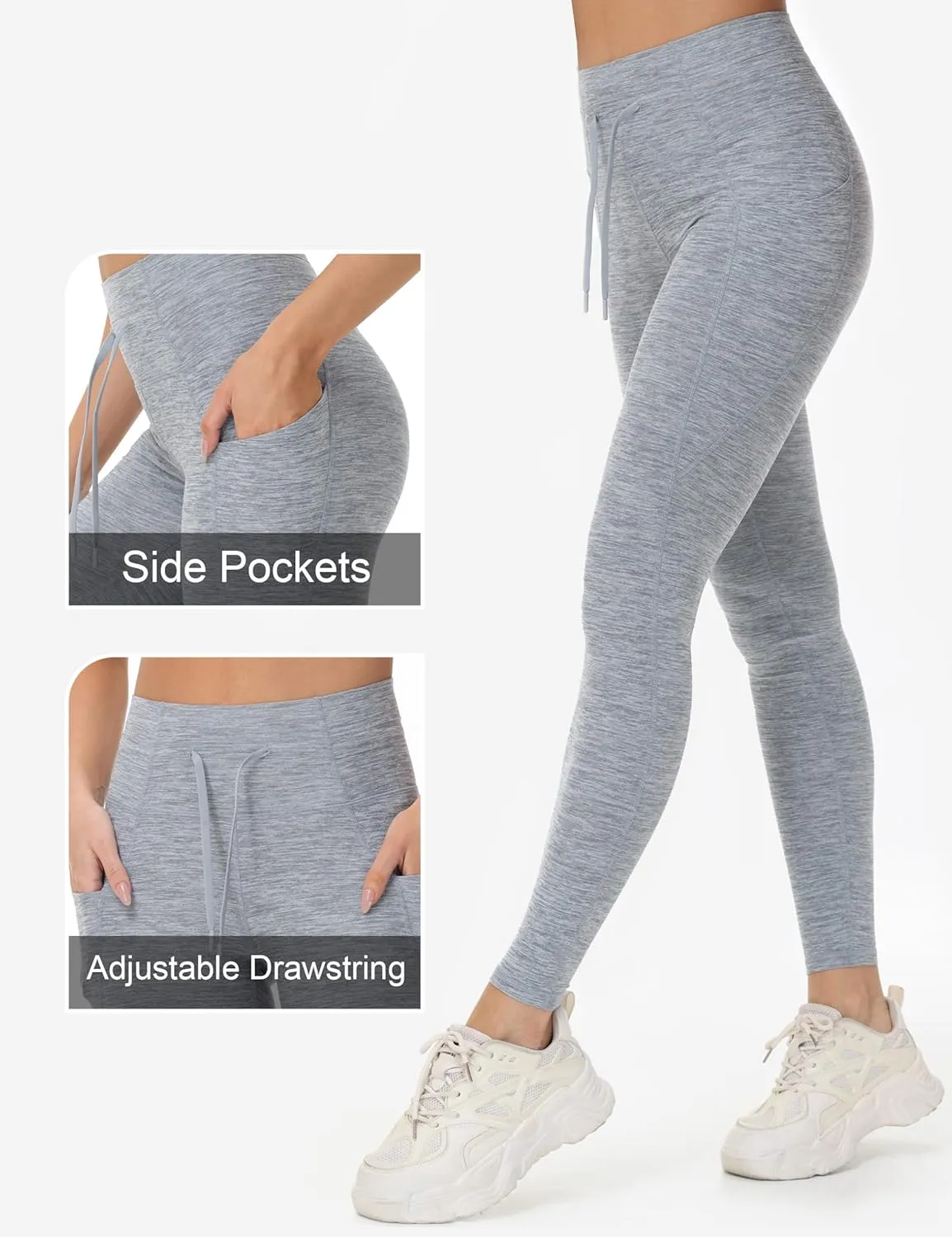 THE GYM PEOPLE Women's High Waist Drawstring Stretchy Workout Leggings Ultra Soft Tummy Control Yoga Pants with Pockets