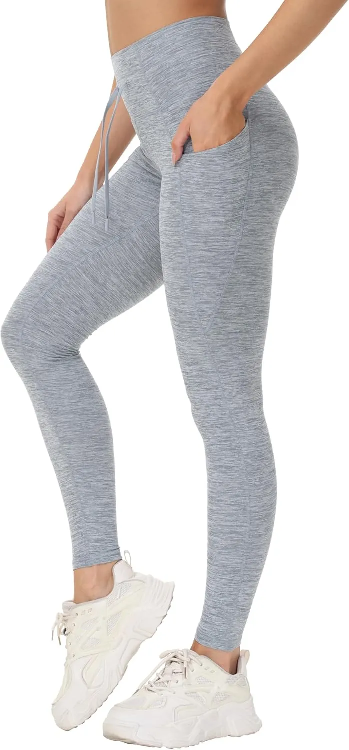 THE GYM PEOPLE Women's High Waist Drawstring Stretchy Workout Leggings Ultra Soft Tummy Control Yoga Pants with Pockets