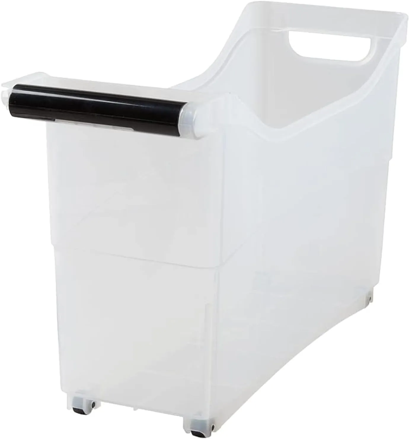 The Lakeside Collection Plastic Storage Bin with Black Handle and Rolling Wheels for Kitchen, Pantry, Craft, Office or Toy Organization