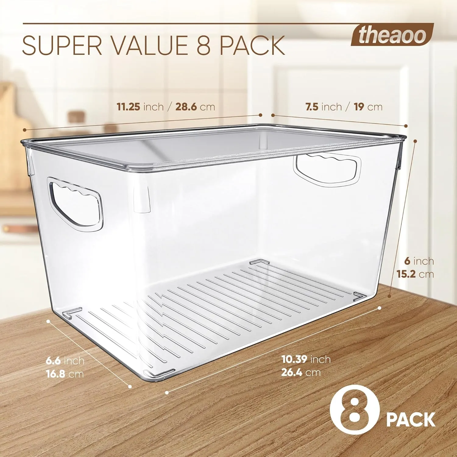 theaoo Clear Storage Bins with Lids Stackable - Large Plastic Containers for Pantry Organization and Storage - Perfect for kitchen,Fridge,Laundry Room,Bathroom,Garage,Closet,Cabinet Organizer - 8 Pack
