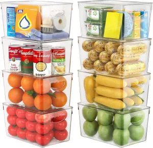 theaoo Clear Storage Bins with Lids Stackable - Large Plastic Containers for Pantry Organization and Storage - Perfect for kitchen,Fridge,Laundry Room,Bathroom,Garage,Closet,Cabinet Organizer - 8 Pack