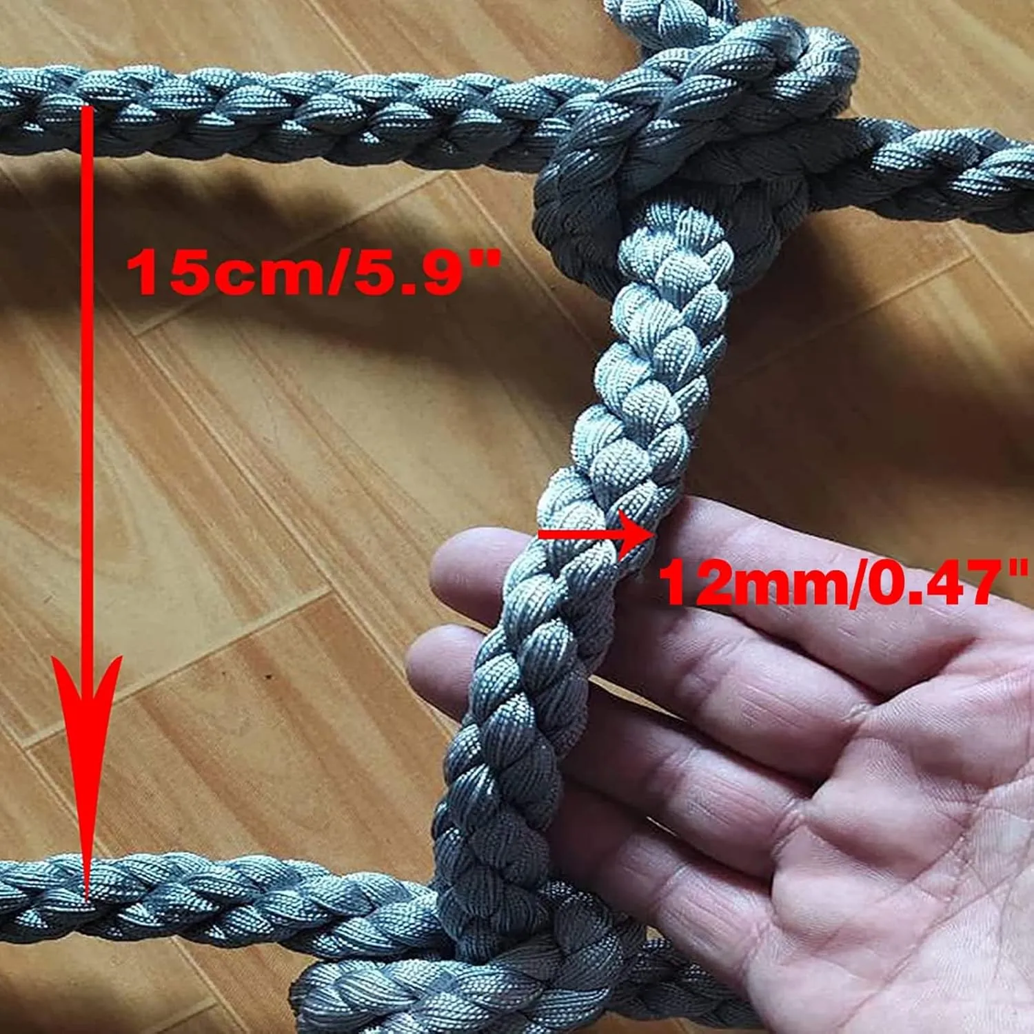 Thick 0.47" Playground Net Heavy Duty Climbing Rope Safety Net Treehouse Netting Cargo Rope Ladder Truck Trailer Fence Netting,6.6FTx9.8FT