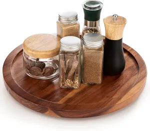 TIDTIA 13" Acacia Wood Lazy Susan Organizer for Cabinet - Round Lazy Susans Turntable for Countertop - Wooden Kitchen Rotating Storage Food Bin Container for Centerpiece Table, Spices, Pantry