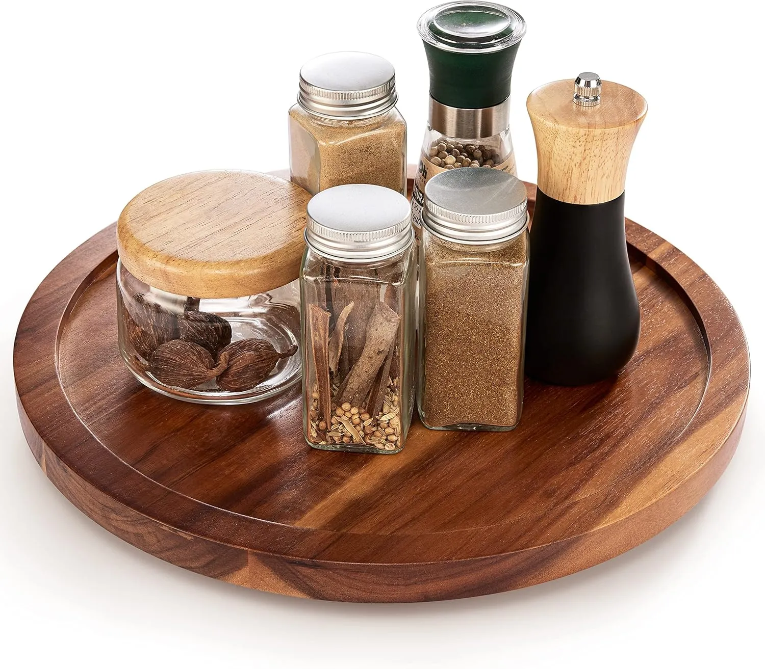 TIDTIA 13" Acacia Wood Lazy Susan Organizer for Cabinet - Round Lazy Susans Turntable for Countertop - Wooden Kitchen Rotating Storage Food Bin Container for Centerpiece Table, Spices, Pantry