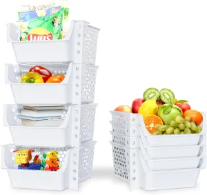 TidyFriend Stackable Storage Bins for Pantry, 4 Pack Stackable Bins For Organizing Food, Kitchen, and Bathroom Essentials (White)