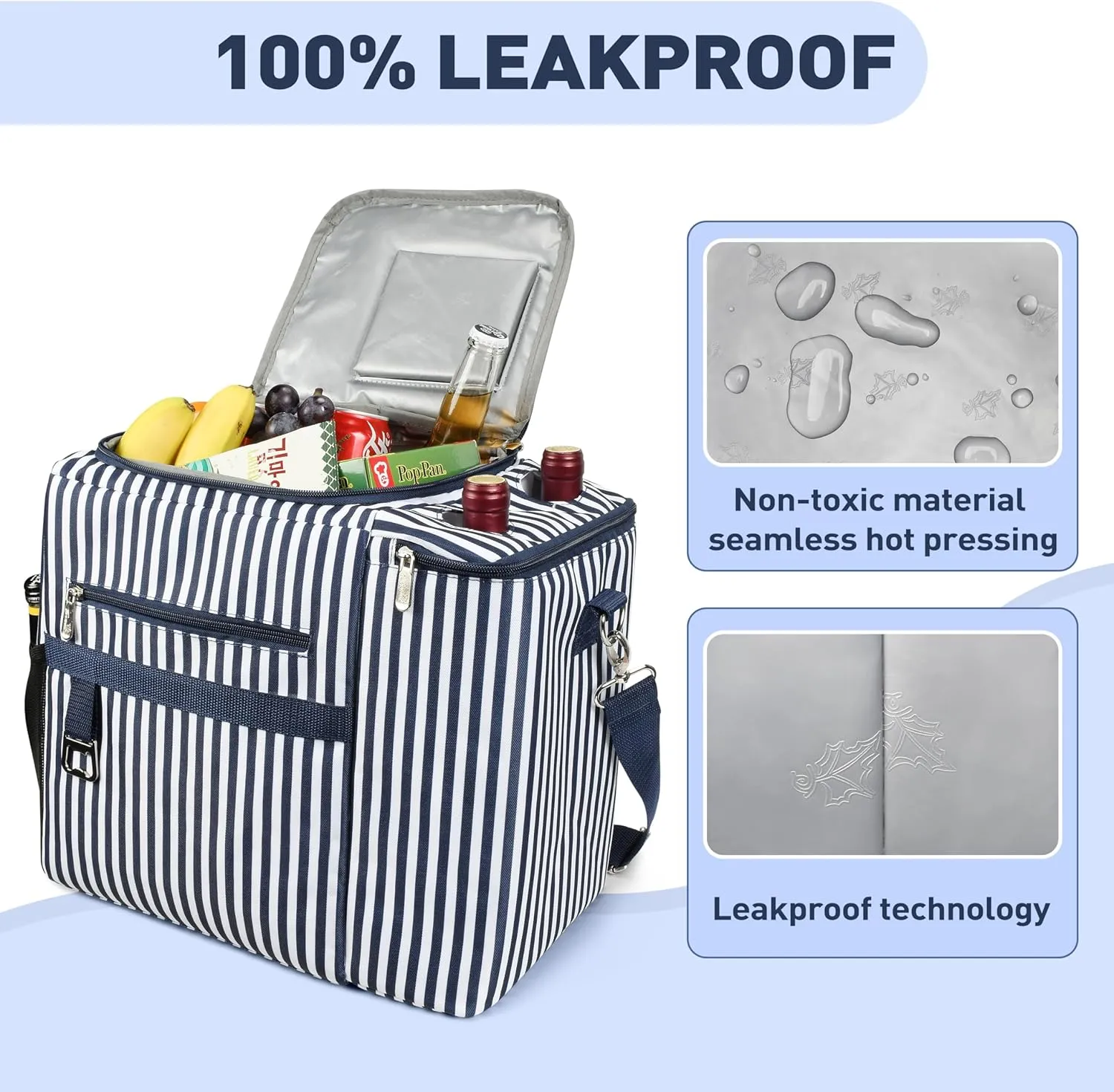 Tirrinia 20L Insulated Cooler Bag - Leakproof Outdoor Grocery Cooling Carrier, Large Travel & to-Go Food Containers, Wine Tote for Picnics, Camping, Parties