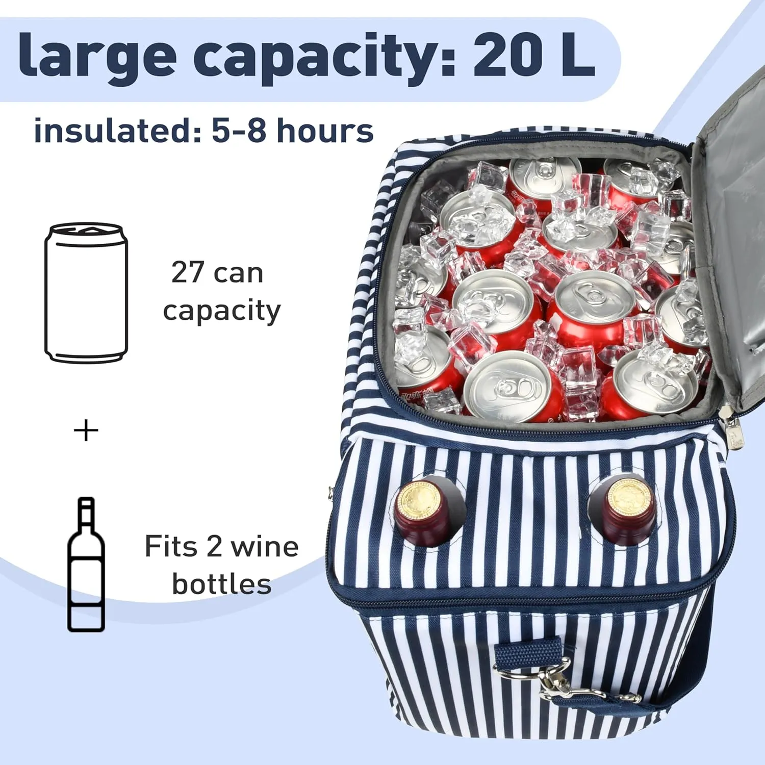 Tirrinia 20L Insulated Cooler Bag - Leakproof Outdoor Grocery Cooling Carrier, Large Travel & to-Go Food Containers, Wine Tote for Picnics, Camping, Parties
