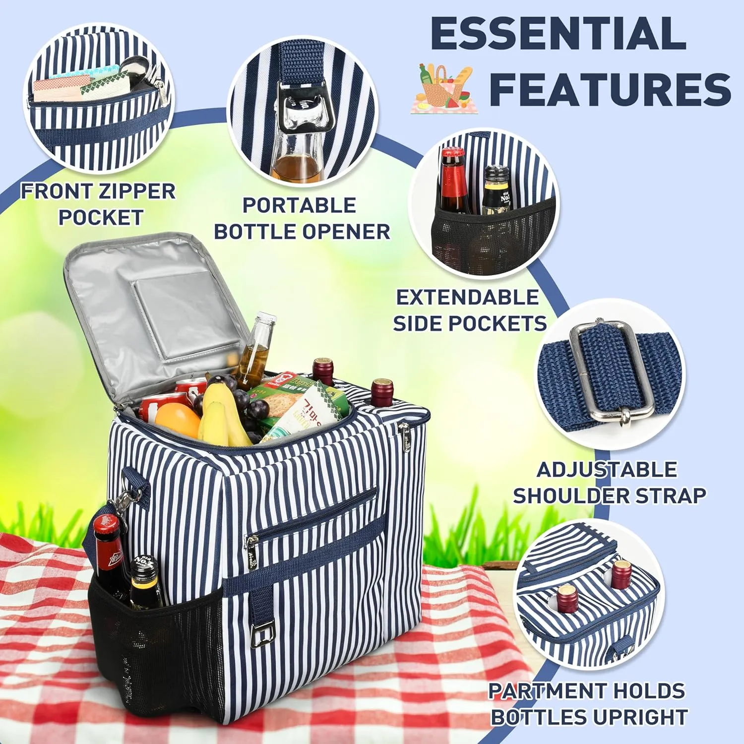 Tirrinia 20L Insulated Cooler Bag - Leakproof Outdoor Grocery Cooling Carrier, Large Travel & to-Go Food Containers, Wine Tote for Picnics, Camping, Parties