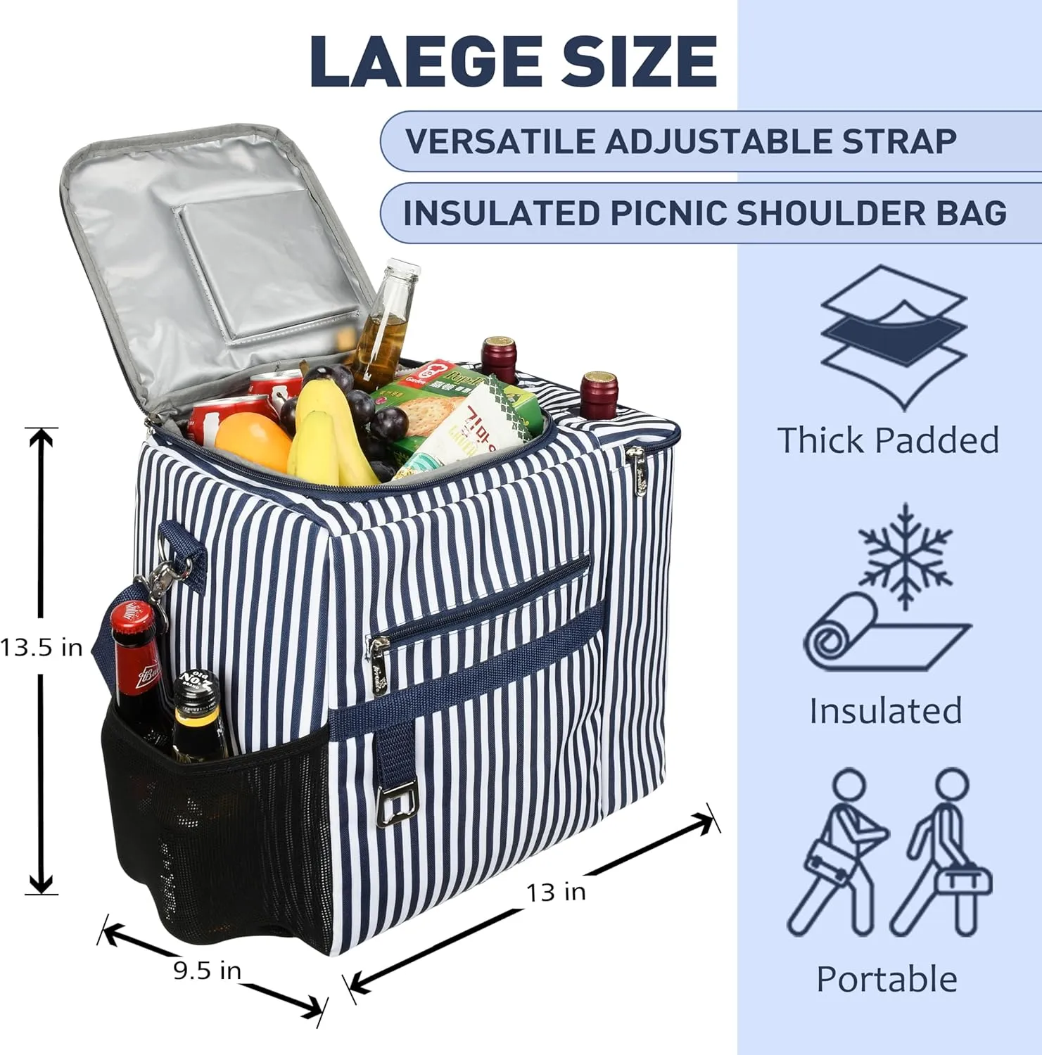 Tirrinia 20L Insulated Cooler Bag - Leakproof Outdoor Grocery Cooling Carrier, Large Travel & to-Go Food Containers, Wine Tote for Picnics, Camping, Parties