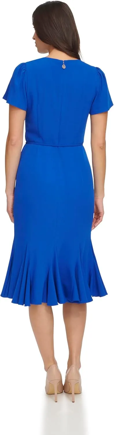 Tommy Hilfiger Women's Short Sleeve Pleated Hem Rope Belt Midi Dress
