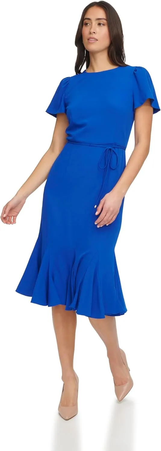 Tommy Hilfiger Women's Short Sleeve Pleated Hem Rope Belt Midi Dress