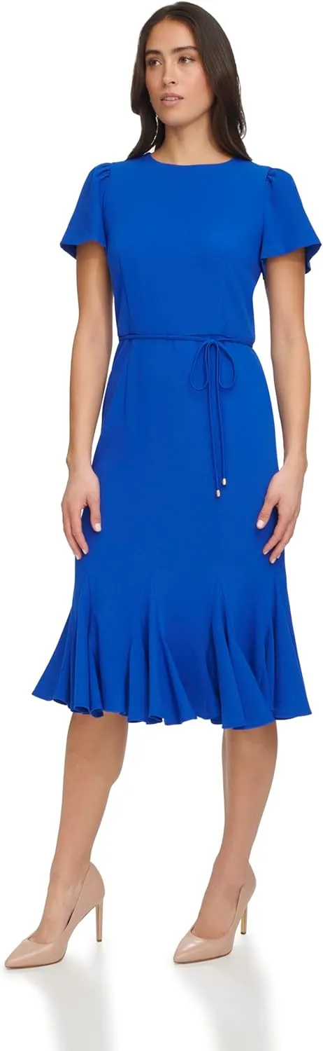 Tommy Hilfiger Women's Short Sleeve Pleated Hem Rope Belt Midi Dress