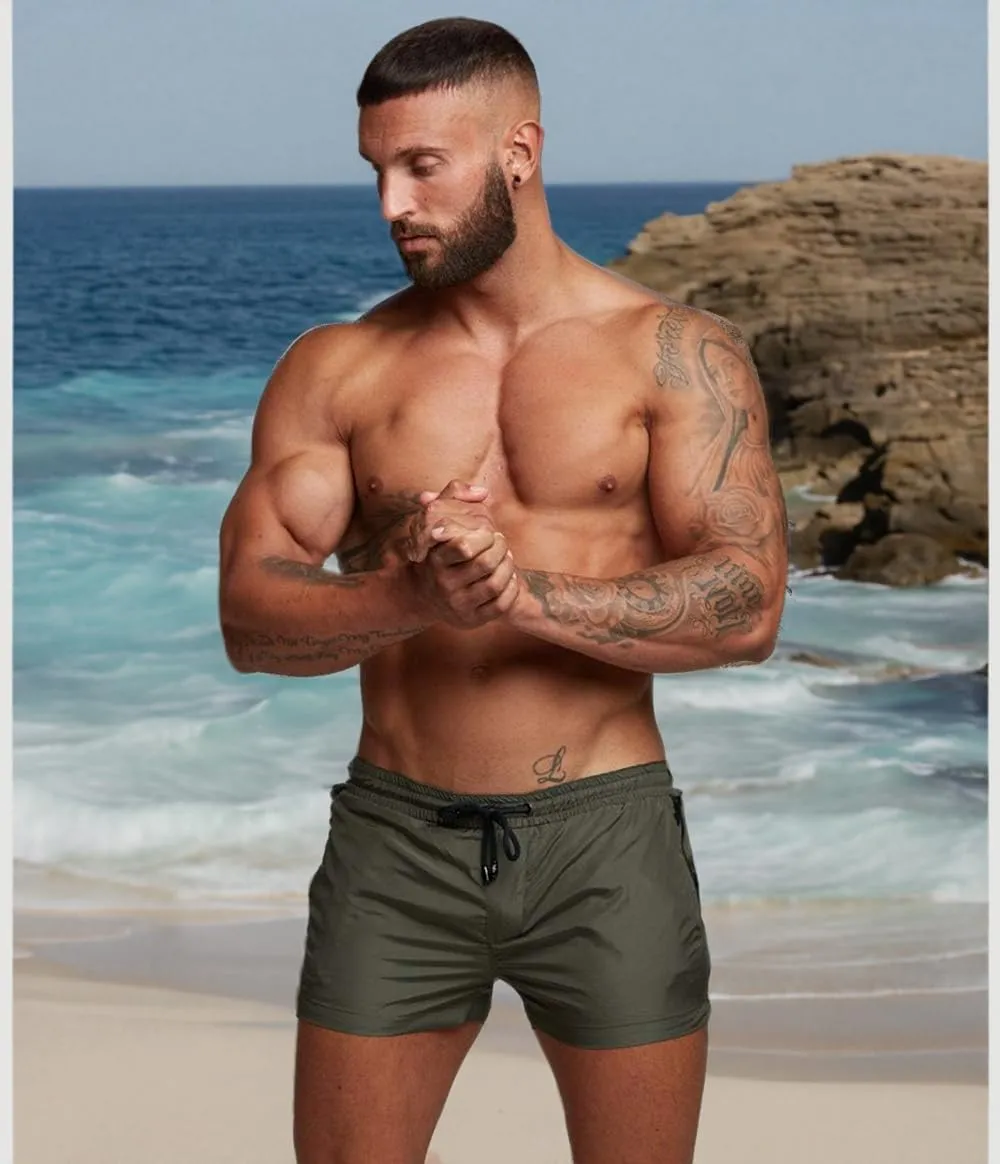 TONLEN Mens Swimwear Sports Shorts Swim Trunks with Zipper Pockets