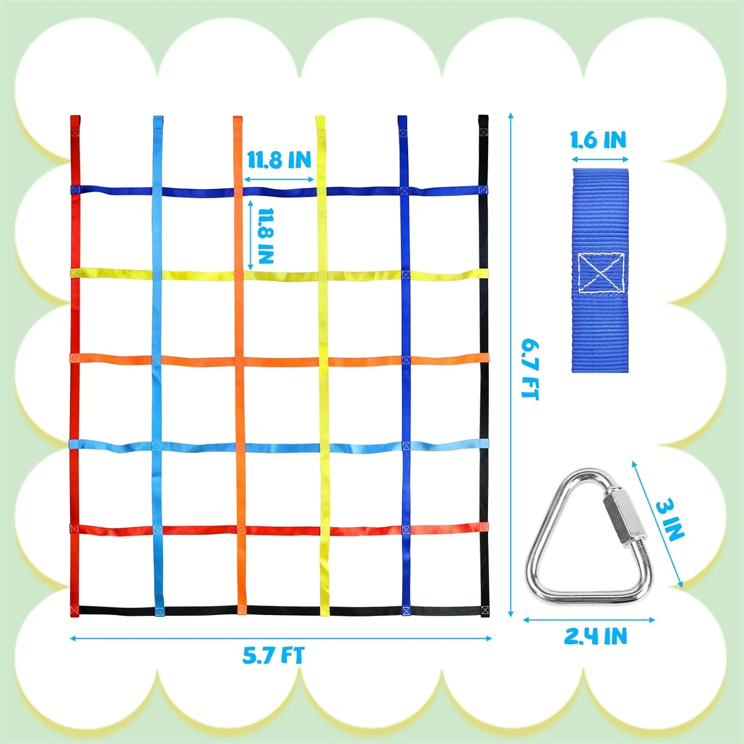 TOPNEW Climbing Net for Kids Outdoor, Ninja Cargo Net Rope Ladder Net for Ninja Slackline, Jungle Gyms, Swing Set, Playground Netting, Multi-Color